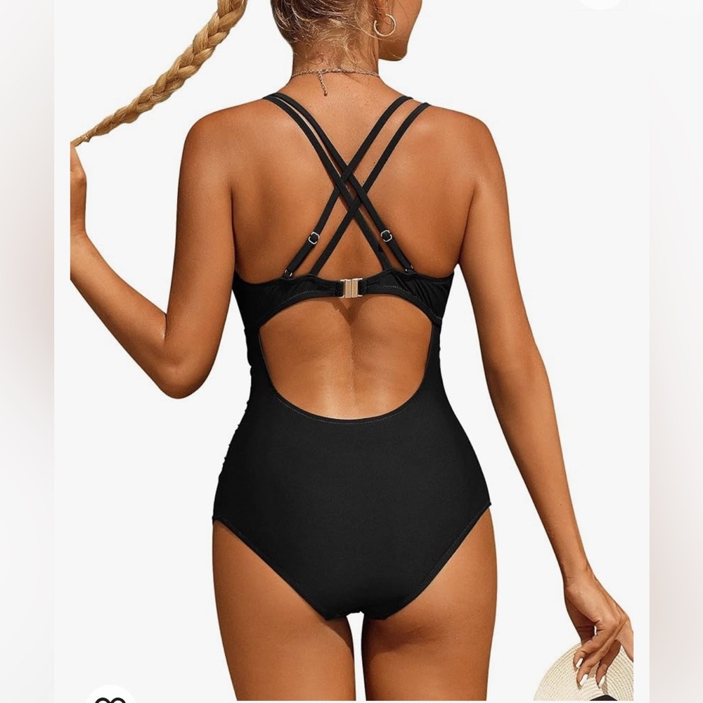 Charmo Tummy Control One Piece Swimsuits for Ruched Bathing Suits Strappy V Neck